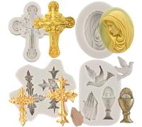 MYPRACS Baptism Cake Decorations Cross Cake Mould Cross Silicone Moulds Communion Dove Fondant Moulds for Baptism Party Cake Decorating Cupcake Topper Candy Chocolate Gum Paste Set of 4