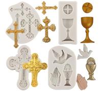MYPRACS Baptism Cake Decorations Cross Cake Mould Cross Silicone Moulds Communion Dove Fondant Moulds for Baptism Party Cake Decorating Cupcake Topper Gum Paste Set of 4
