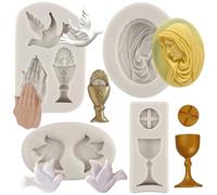 MYPRACS Baptism Cake Decorations Mould Baptism Silicone Mould Communion Chalice Peace Dove Nun Fondant Mould for Baptism Cake Decorating Cupcake Topper Candy Chocolate Gum Paste Polymer Clay Set of 4