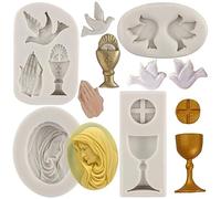 MYPRACS Baptism Cake Decorations Mould Baptism Silicone Mould Communion Chalice Peace Dove Nun Fondant Mould for Baptism Cake Decorating Cupcake Topper Candy Chocolate Gum Paste Polymer Clay Set of 4