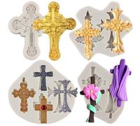 MYPRACS Baptism Cross Silicone Mould Cross Fondant Moulds for Baptism Cake Decorating Cupcake Topper Candy Chocolate Gum Paste Polymer Clay Set of 4