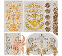MYPRACS Baroque Fondant Moulds Curlicues Scroll Lace Silicone Mould Filigree Mould 3D Sculpted Flower Cake Border Moulds for Cake Decorating Cupcake Candy Polymer Clay Chocolate Gum Paste Set of 5