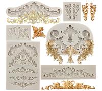 MYPRACS Baroque Style Curlicues Scroll Lace Fondant Silicone Mould Filigree Mould Flower Cake Border Mould for Cupcake Topper Cake Decorating Candy Chocolate Gum Paste Polymer Clay Set of 6