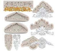 MYPRACS Baroque Style Curlicues Scroll Lace Silicone Fondant Moulds Relief Flower Moulds Filigree Mould for 3D Sculpted Cake Decoration Cupcake Topper Chocolate Gum Paste Candy Polymer Clay Set of 7