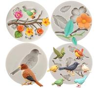 MYPRACS Bird Silicone Mould Tree Branch Flower Leaves Silicone Moulds for Cake Decorating Cupcake Topper Candy Chocolate Gum Paste Polymer Clay Set of 4