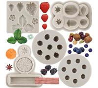 MYPRACS Blueberry Raspberry Strawberry Fondant Moulds Nuts Berries Silicone Mould Spices Star Anise Cinnamon Lemon Mould for Cake Decorating Cupcake Topper Candy Chocolate Gum Paste Set of 5