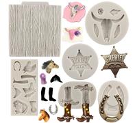 MYPRACS Bull Head Silicone Moulds Horseshoe Bark Fondant Moulds Cowboy Boot Mould Horse Mould for Cake Decoration Cupcake Topper Candy Polymer Clay Chocolate Gum Paste Set of 6
