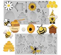 MYPRACS Bumble Bee Fondant Moulds 3D Silicone Moulds Sunflowers Honey Honeycomb Bumblebee Cupcake Cookie Baking Decorating Moulds for Cupcake Topper Candy Chocolate Gum Paste Polymer Clay Set of 2