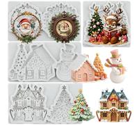 MYPRACS Christmas Fondant Mould Christmas Tree House Silicone Mold Set of 4