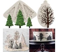 MYPRACS Christmas Tree Fondant Cake Silicone Mould Xmas Birthday Party DIY Cake Decorating for Chocolate Candy Sugarcraft Cupcake Topper Pastry Polymer Clay Gum Paste Baking Set of 2