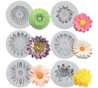 MYPRACS Chrysanthemum Flower Silicone Mould Flower Fondant Moulds Daisy Chocolate Candy Mould for Cake Decorating Cupcake Topper Polymer Clay Gum Paste Set of 6