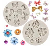 MYPRACS Chrysanthemum Flower Silicone Moulds Bow Ties Fondant Mould for Cake Decorating Cupcake Topper Sugar Craft Gum Paste Candy Chocolate Polymer Clay Set of 2