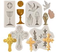 MYPRACS Cross Silicone Moulds Chalice Peace Dove Fondant Moulds Baptism Cake Mould for Cupcake Topper Cake Decorating Chocolate Candy Gum Paste Polymer Clay Set of 4