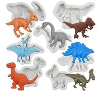 MYPRACS Dinosaur Fondant Silicone Mould for Sugar Cake Decoration Cupcake Topper Candy Chocolate Polymer Clay Gum Paste Set of 7
