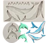 MYPRACS Dolphin Silicone Fondant Mould Ocean Waves Whale Fishtail Chocolate Moulds for Ocean Theme Cake Decorating Cupcake Topper Candy Chocolate Gum Paste Polymer Clay Set of 2