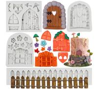 MYPRACS Enchanted Vintage Fairy Garden Fairy Gnome Home Door Silicone Chocolate Fondant Moulds Picket Fence Silicone Moulds for Cake Decorating Cupcake Topper Polymer Clay Gum Paste Set of 4