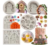 MYPRACS Enchanted Vintage Fairy Garden Fairy Gnome Home Door Silicone Flower Leaf Fondant Mould for Cake Decorating Chocolate Candy Cupcake Topper Decorating Polymer Clay Set of 5