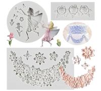 MYPRACS Fairies Angel Silicone Mould Flower Garland Fondant Mould for Cake Decoration Cupcake Topper Chocolate Candy Resin Polymer Clay Set of 3