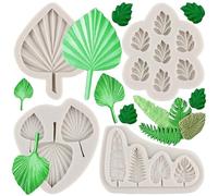 MYPRACS Fan Leaf Silicone Mould Set of 4: Tropical Leaves, Fan Palm Leaf, Monstera Leaf, Chocolate Fondant Mould for Cake Decoration, Cupcake Topper, Chocolate Candy, Polymer Clay, Gum Paste