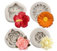 MYPRACS Flower Blossom Silicone Mould Hibiscus Orchid Flower Fondant Moulds Chrysanthemum Flower Mould Cherry Blossoms Moulds for Cake Decorating Cupcake Chocolate Candy Gum Paste Set of 4