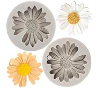 MYPRACS Flower Silicone Fondant Mould Daisy Flower Mould for Cake Decoration Cupcake Topper Candy Polymer Clay Chocolate Gum Paste Set of 2
