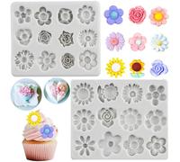 MYPRACS Flower Silicone Mould Small Flowers Fondant Mould for Cake Decorating Cupcake Topper Candy Chocolate Gum Paste Polymer Clay Set of 2