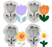 MYPRACS Flowers Fondant Cake Moulds Sunflower Tulips Flower and Small Flower Candy Silicone Moulds for Cake Decorating Cupcake Topper Candy Polymer Clay Chocolate Gum Paste Set of 4