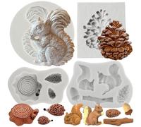 MYPRACS Forest Animal Silicone Mould Squirrel Pine Cones Fondant Mould Hedgehog Stump Tree Trunk Candy Moulds for Cake Decorating Cupcake Topper Chocolate Gum Paste Polymer Clay Set of 4