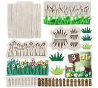 MYPRACS Garden Picket Fence Silicone Mould Wood Grain Tree Bark Candy Mould for Cake Decorating Candy Chocolate Gum Paste Crafting Polymer Clay Set of 5