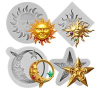 MYPRACS Greek Sun God Fondant Moulds Moon Star Cake Decorating Silicone Moulds for Cake Decorating Cupcake Topper Candy Chocolate Gum Paste Polymer Clay Set of 4