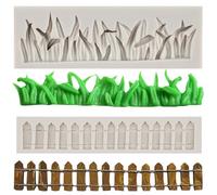 MYPRACS Green Grass and Garden Picket Fence Silicone Fondant Mould for Sugar Craft Cake Decorating Cupcake Topper Polymer Clay Candy Chocolate Gum Paste Set of 2