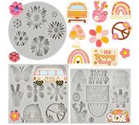 MYPRACS Groovy Boho Fondant Moulds Groovy Hippie 3D Silicone Moulds Daisy Boho Rainbow Moulds for Cake Decorating Cupcake Topper Candy Chocolate Gum Paste Polymer Clay