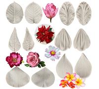 MYPRACS Gumpaste Silicone Veining Mould Set - Rose, Peony, Daisy, Plumeria, Orchid for Fondant, Sugar Craft Cake Decorating, Candy, Polymer Clay - 6 Pieces
