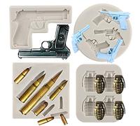 MYPRACS Gun Silicone Moulds Pistol Fondant Mould Bullet Silicone Moulds for Cake Decorating Cupcake Topper Chocolate Gum Paste Set of 4