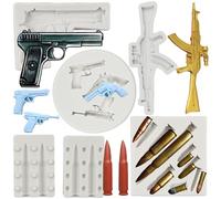 MYPRACS Gun Silicone Moulds Pistol Machine Gun Fondant Mould Bullet Silicone Moulds for Cake Decorating Cupcake Topper Chocolate Candy Polymer Clay Gum Paste Set of 5
