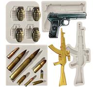 MYPRACS Gun Silicone Moulds Pistol Machine Gun Fondant Mould Set of 4