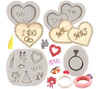 MYPRACS Heart MR MRS I DO Fondant Silicone Mould Wedding Diamond Ring Candy Mould for Wedding Party Cake Decorating Cupcake Topper Chocolate Gum Paste Polymer Clay Set of 4