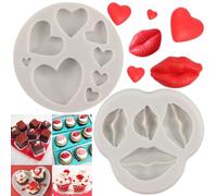 MYPRACS Heart Shaped Fondant Moulds Lips Kiss Chocolate Silicone Mould for Valentine's Day Wedding Cake Decorating Cupcake Topper Candy Chocolate Gum Paste Polymer Clay Set of 2