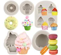 MYPRACS Ice Cream Donut Silicone Moulds Macaron Fondant Moulds for Cake Decorating Cupcake Topper Candy Chocolate Gum Paste Polymer Clay Set of 5