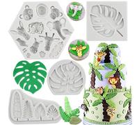 MYPRACS Jungle Safari Animal Cake Mould Tropical Leaf Fondant Silicone Palm Leaves Mould for Cake Decorating Cupcake Topper Candy Chocolate Polymer Clay Gum Paste Set of 4