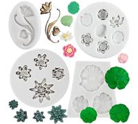 MYPRACS Lotus Flower Silicone Moulds Lotus Leaf Fondant Mould Lily Pad Silicone Moulds for Cake Decorating Cupcake Topper Chocolate Candy Polymer Clay Gum Paste Set of 4