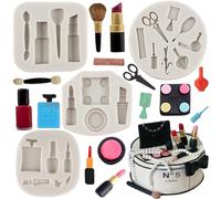 MYPRACS Makeup Theme Silicone Moulds Lipstick Perfume High Heel Moulds Scissors Hair Tools Fondant Mould for Cake Decorating Cupcake Topper Candy Chocolate Gum Paste Set of 4