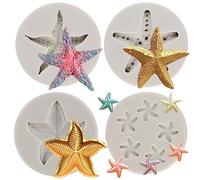 MYPRACS Marine Theme Fondant Silicone Mould Starfish Silicone Mould Mini Starfish Baking Moulds for Cupcake Topper Cake Decorating Candy Chocolate Gum Paste Polymer Clay Set of 4
