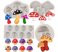 MYPRACS Mushroom Shaped Silicone Fondant Mould for Cupcake Topper Cake Decorating Candy Chocolate Gum Paste Polymer Clay Set of 4