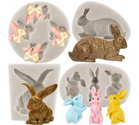 MYPRACS Rabbit Silicone Fondant Mould Easter Bunny Ears Chocolate Moulds for Cake Decorating Cupcake Topper Candy Gum Paste Set of 4