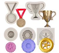 MYPRACS Race Car, Round Tire, Truck Wheel, Trophy, Medal Silicone Mould Set for Cake Decoration, Gray
