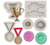 MYPRACS Race Car Silicone Moulds 3D Round Tire Fondant Mould Truck Wheel Shape Silicone Mould Racing Car Chocolate Candy Mould for Cake Decorating Cupcake Topper Gum Paste Polymer Clay Set of 5