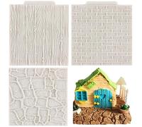 MYPRACS Rock Brick Wall Texture Fondant Moulds Tree Bark Mould Set of 3 | Wood Grain Silicone Mould Impression Mat DIY Cake Decoration Cupcake Topper Chocolate Polymer Clay Gum Paste