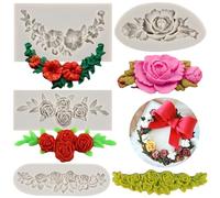 MYPRACS Rose Flower Silicone Moulds Rose Wreath Fondant Moulds Flower Garland Mould for Flower Cake Decorating Cupcake Topper Candy Chocolate Gum Paste Polymer Clay Set of 4