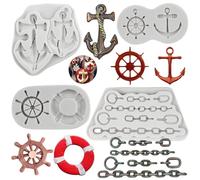 MYPRACS Ship Anchor Rudder Silicone Moulds Ship Chain Fondant Mould Life Buoy Sailing Boat Hook Mould for Marine Themed Cake Decorating Candy Chocolate Gum Paste Set of 4